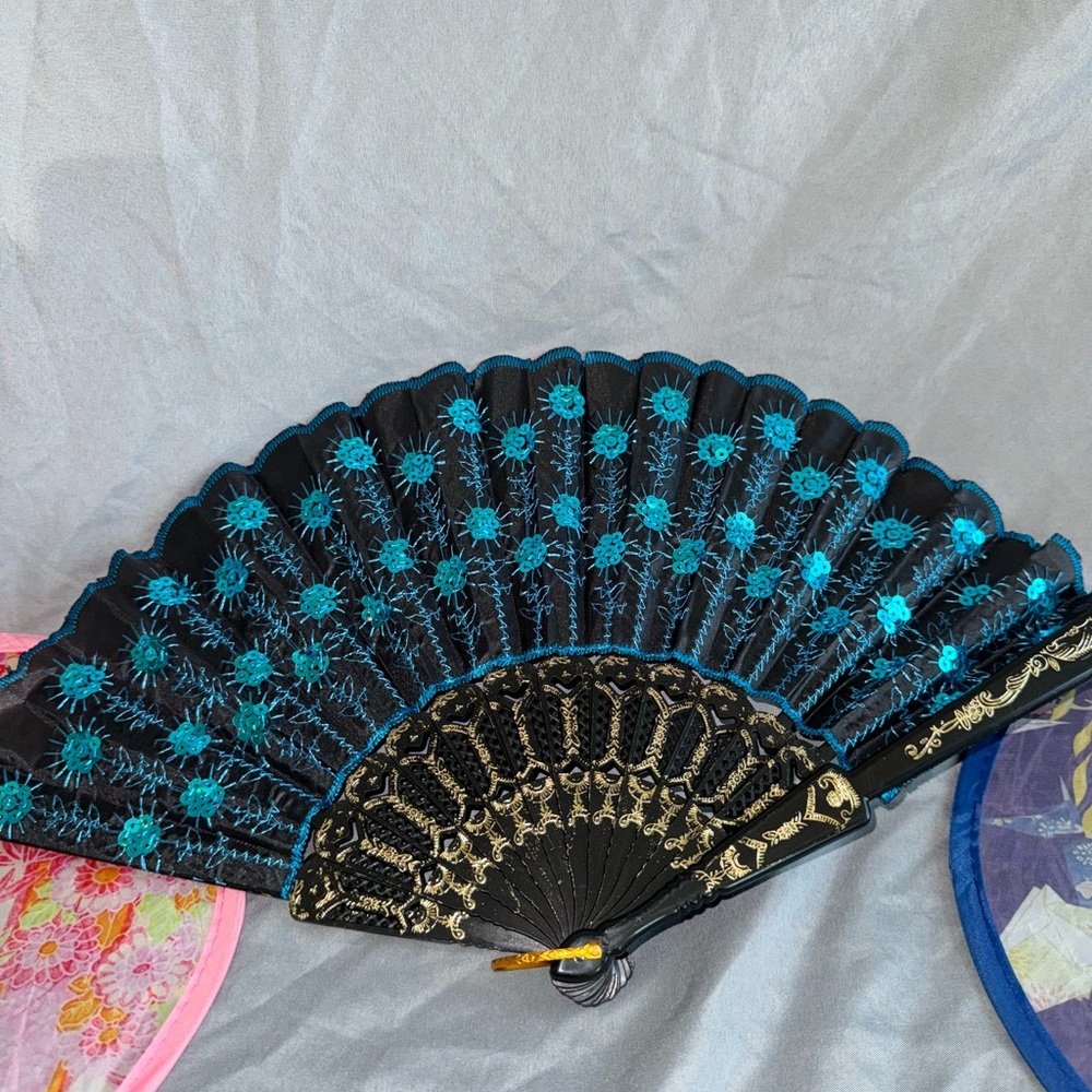 RAVELUXE 🥳 Rave / Party Handheld Fan 🪭 ⚡️⚡️⚡️Blue on Black ⚡️⚡️⚡️